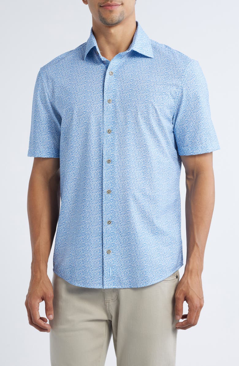 johnnie-O Waylan Hangin' Out Floral Short Sleeve Knit Button-Up Shirt, Main, color, 