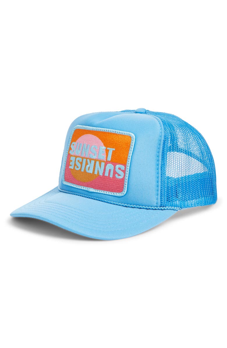 Friday Feelin’ Sunset Sunrise Trucker Hat, Main, color, Blue