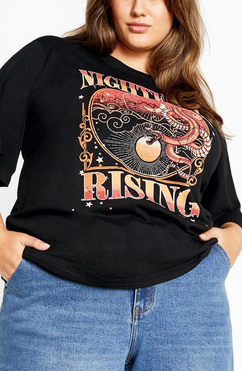 City Chic Brinley Cotton Graphic T-Shirt, Main, color, Black Print