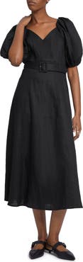 & Other Stories Puff Sleeve Belted Linen Dress