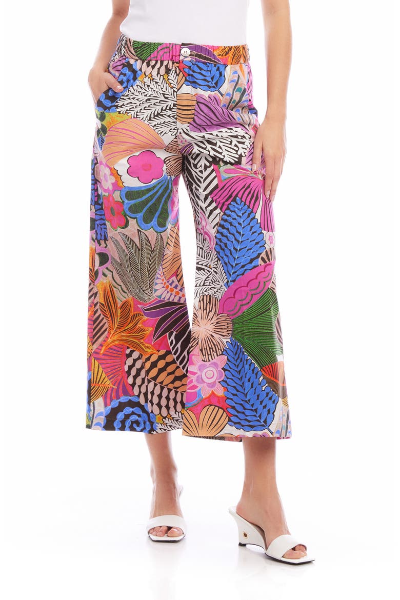 Tropical Print Wide Leg Crop Pants, Main, color, PINK PRINT