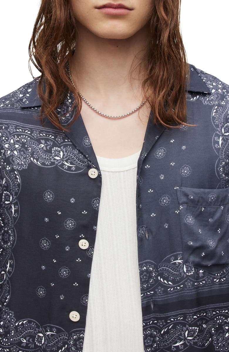AllSaints Tikal Relaxed Fit Bandana Print Short Sleeve Button-Up Shirt, Alternate, color, 