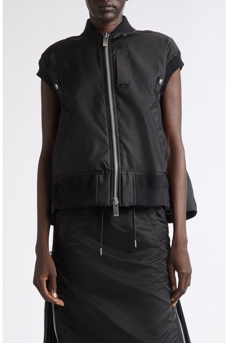 Nylon Twill Bomber Vest, Main, color, BLACK