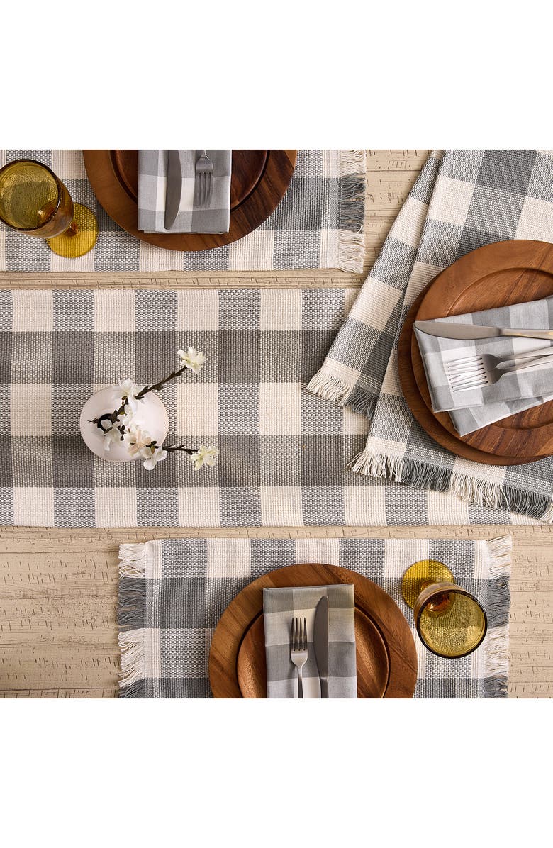 Design Imports Checkered Fringe Cotton Table Runner, Alternate, color, Gray