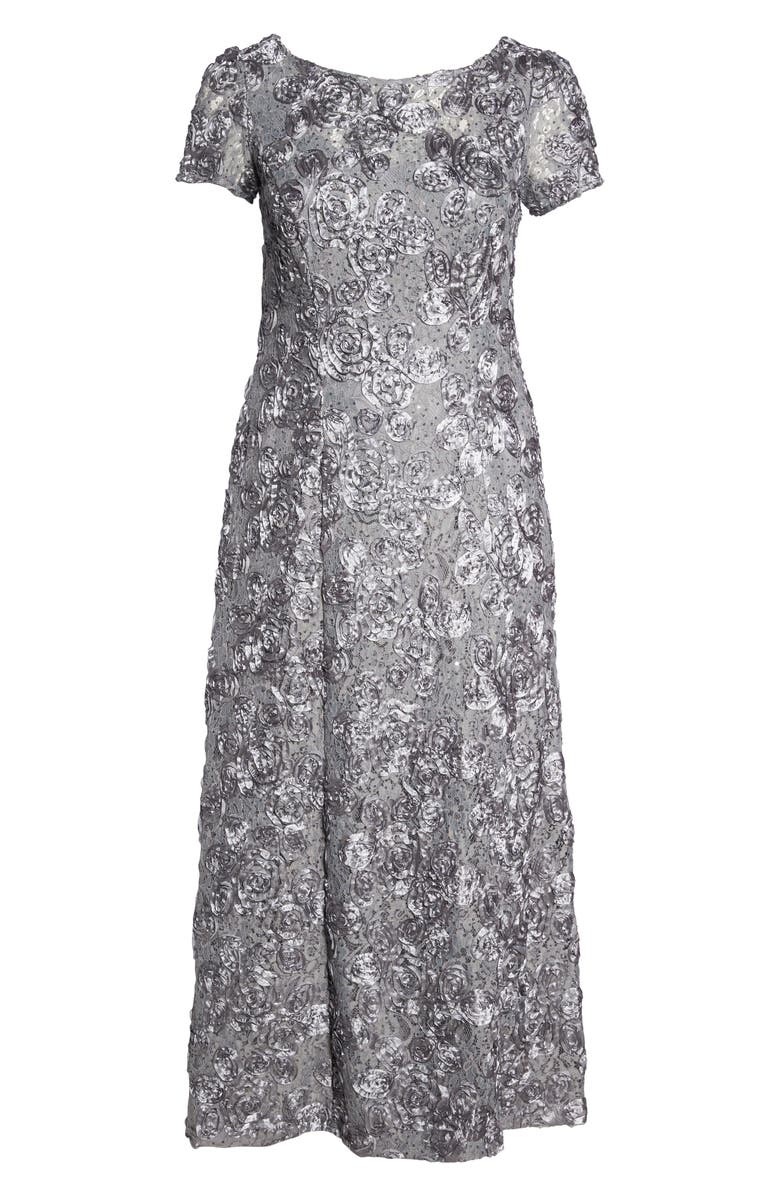 Alex Evenings Rosette Lace Short Sleeve A-Line Gown, Alternate, color, 