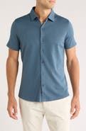 Robert Barakett Nino Herringbone Short Sleeve Cotton Knit Button-Up Shirt