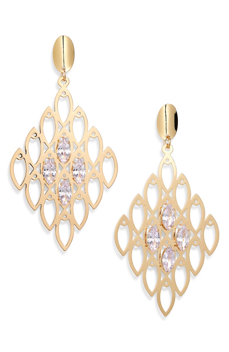 Tasha Open Work Kite Drop Earrings, Main, color, Gold