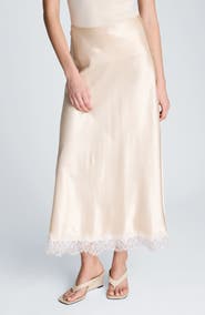 Kenneth Cole Lace Trim Satin Midi Skirt