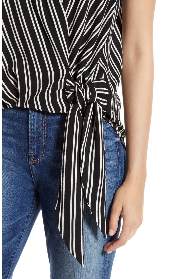 Faux Wrap Top, Alternate, color, BLACK- WHITE STRIPE
