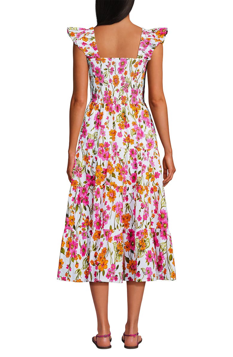 Lands' End Chambray Smocked Dress with Ruffle Straps, Alternate, color, White Climbing Floral