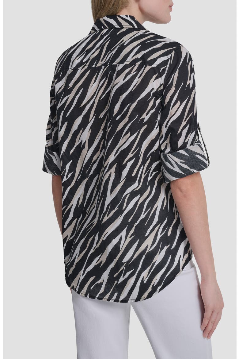 Printed Roll-Tab Cuff Cotton Button-Up Shirt, Alternate, color, CONCRETE ANIMAL