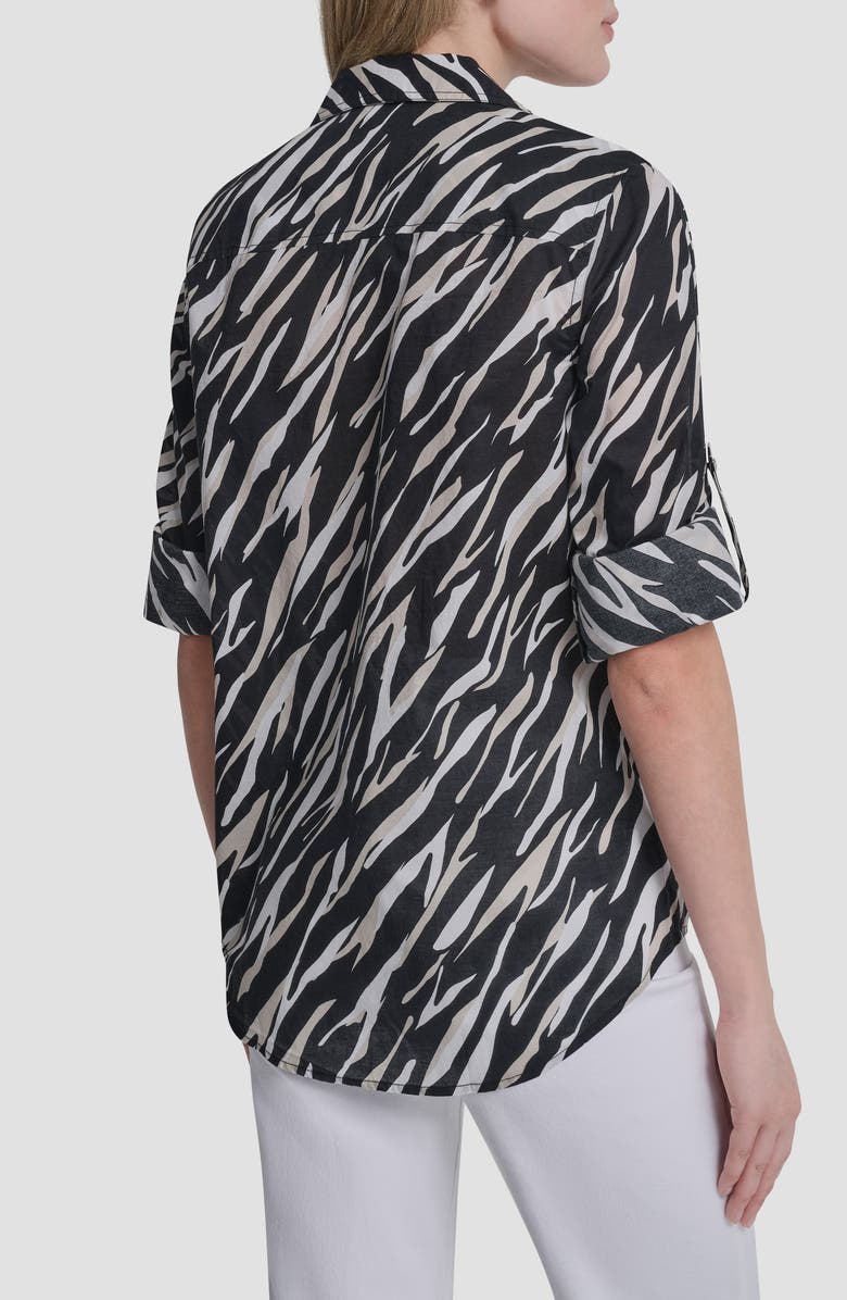 DKNY Printed Roll-Tab Cuff Cotton Button-Up Shirt, Alternate, color, Concrete Animal