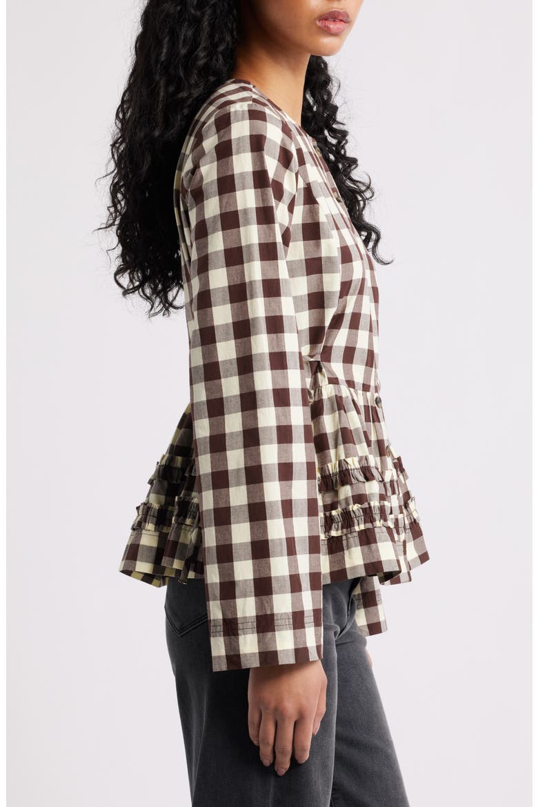 Madison Gingham Long Sleeve Organic Cotton Top, Alternate, color, BUTTER/ BROWN