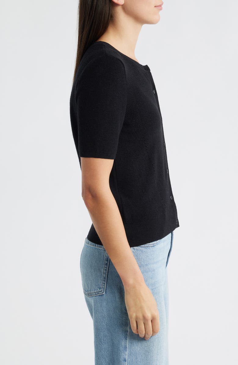 Mavi Jeans Short Sleeve Cotton Blend Cardigan, Alternate, color, Black
