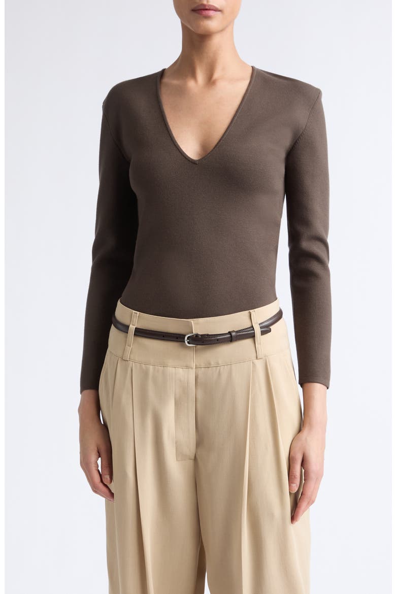 Compact Knit V-Neck Sweater, Main, color, WALNUT