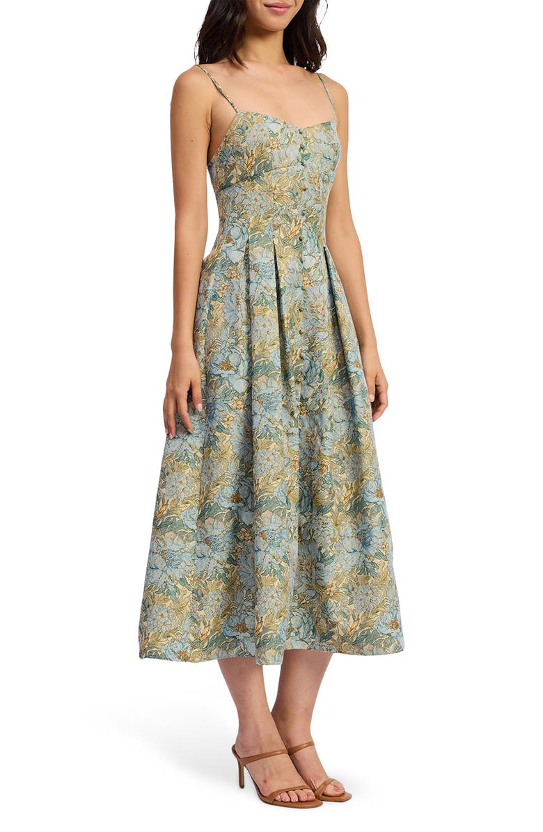 En Saison Kenna Floral Midi Dress, Alternate, color, Blue Teal Lemon