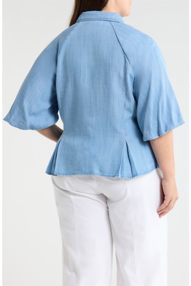 Bubble Sleeve Flare Button-Up Chambray Top, Alternate, color, LIGHT BLUE
