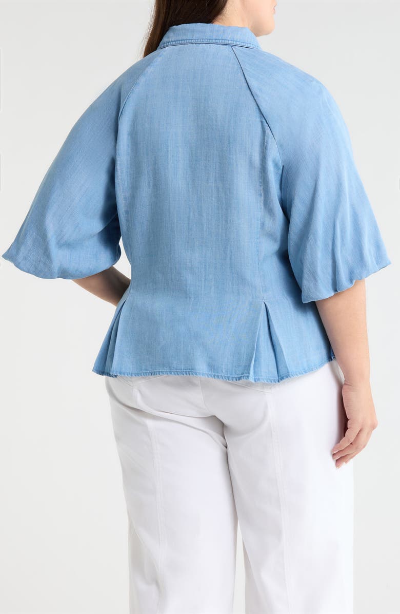Wit & Wisdom Bubble Sleeve Flare Button-Up Chambray Top, Alternate, color, Light Blue
