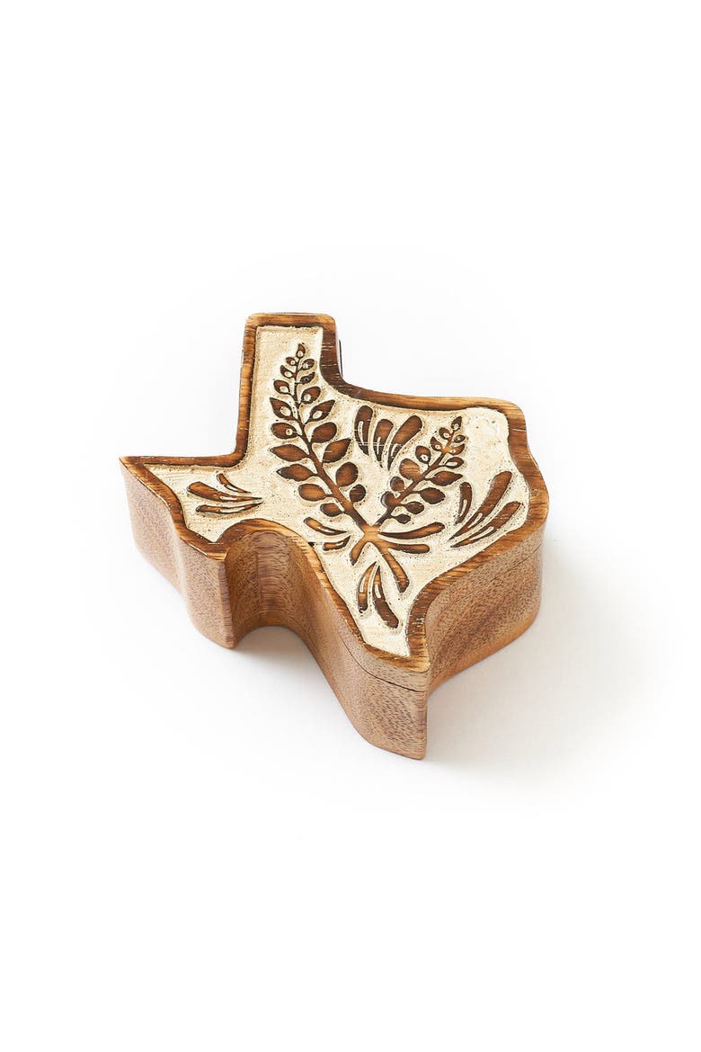 Texas Bluebonnet Keepsake Box - Hand Carved State Flower Swivel Lid, Main, color, Beige