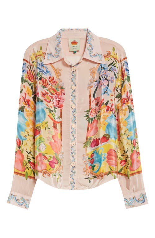 Farm Rio Garden Terrace Floral Button-up Shirt In Pink