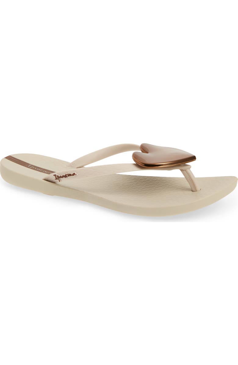 Ipanema Wave Heart Flip Flop, Main, color, Beige/Bron