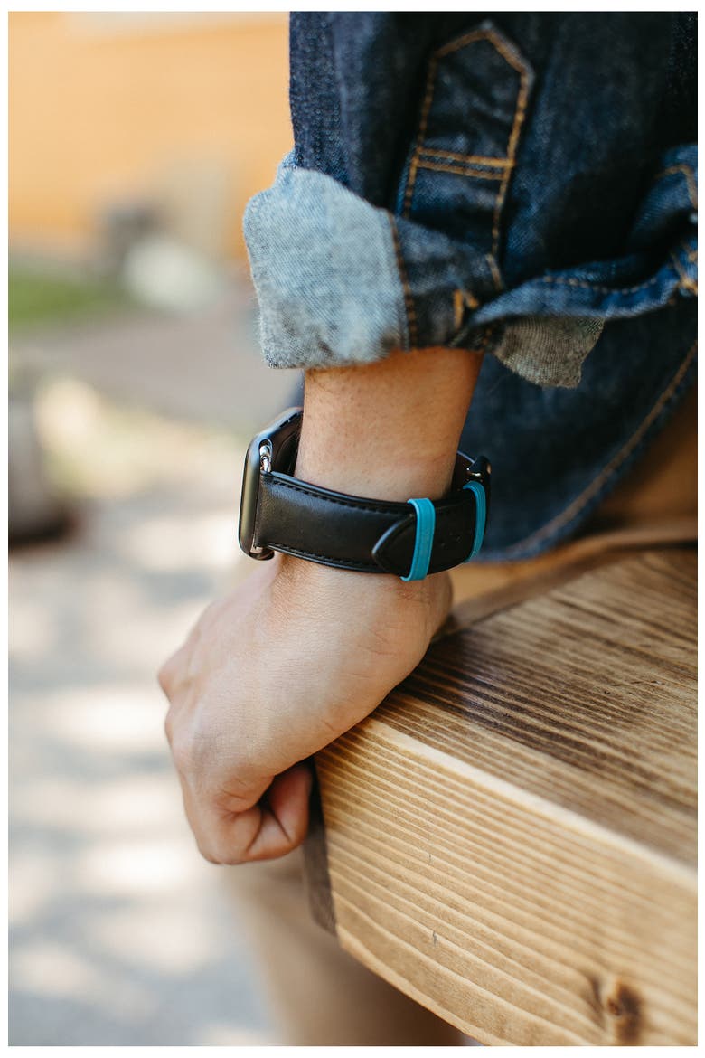 Leather Apple Watch® Watchband, Alternate, color, BLACK