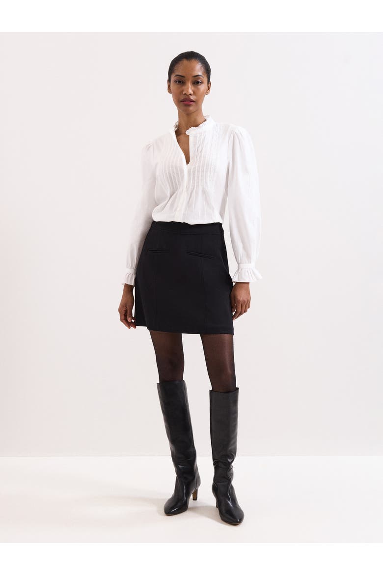 Laurie Pleated Embroidered Cotton Blouse, Alternate, color, Ivory