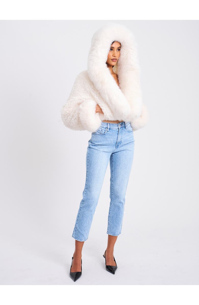 Miss Circle Kali Statement Cropped Faux Fur Hoodie Jacket, Alternate, color, White