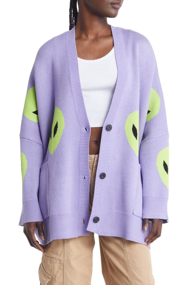 Boxy Oversize Cardigan, Main, color, LAVENDER ALIEN