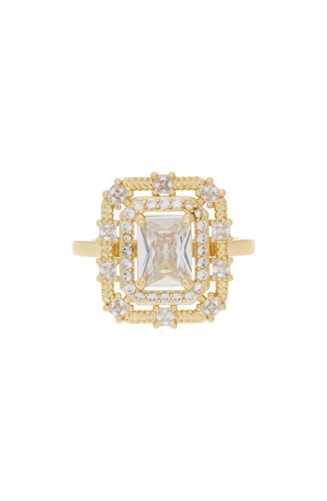 Crystal Double Halo Square Ring