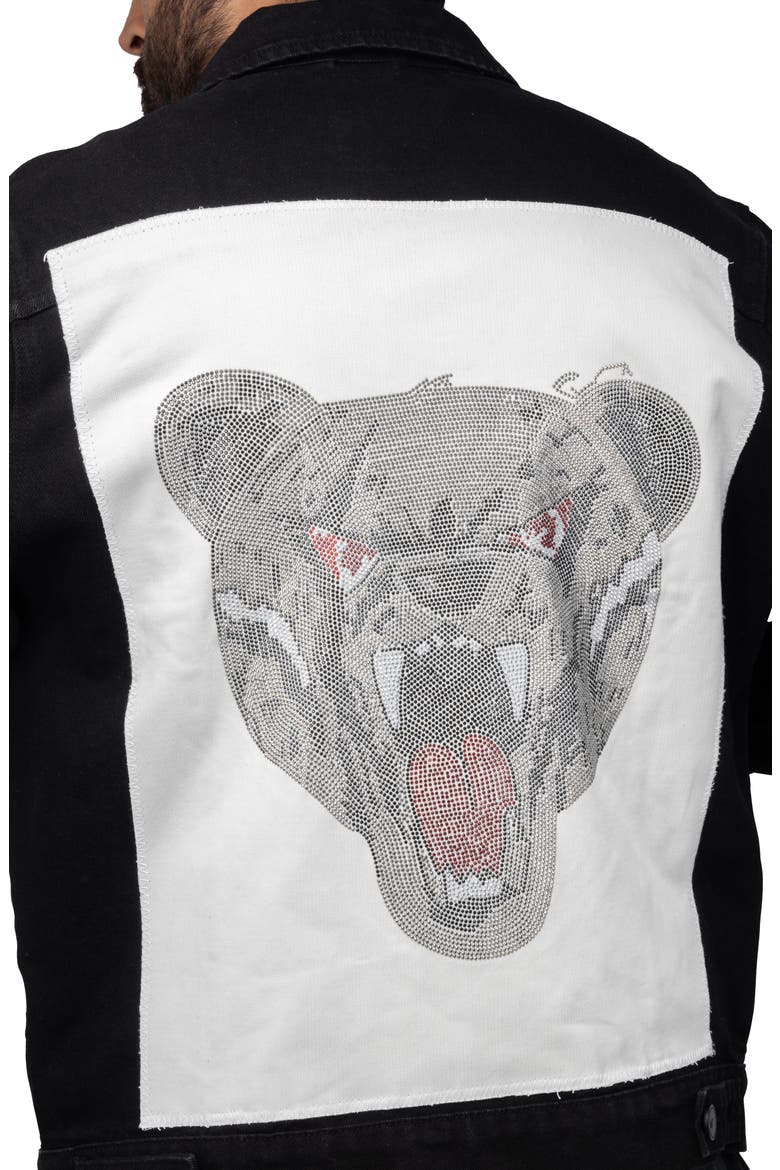 Bear Growl Patch Denim Jacket, Alternate, color, JET BLACK