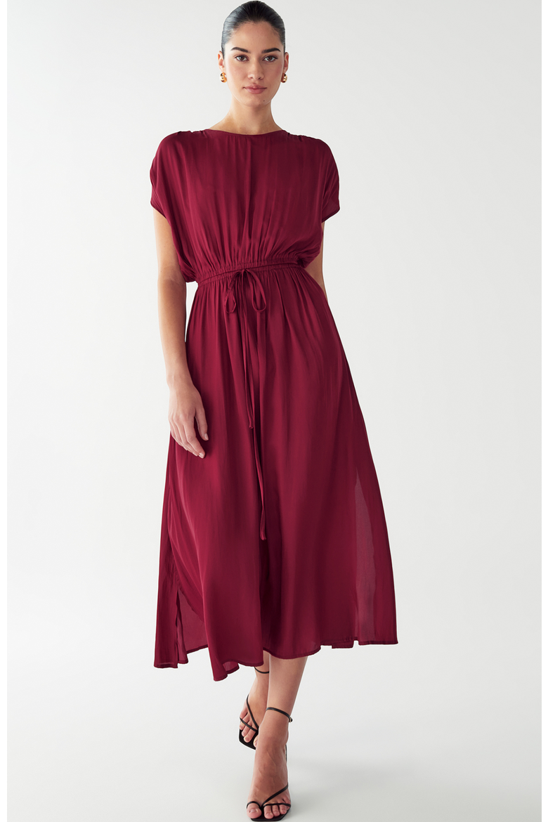 Carol Tucked Dress, Alternate, color, Burgundy