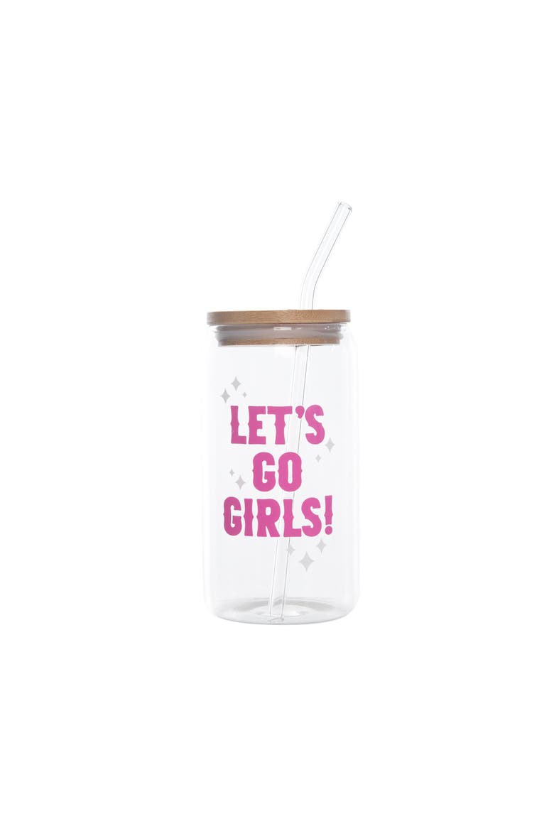 Lets Go Girls Glass Cup w/ Lid and Straw Glass Clear 16 oz, Main, color, Clear
