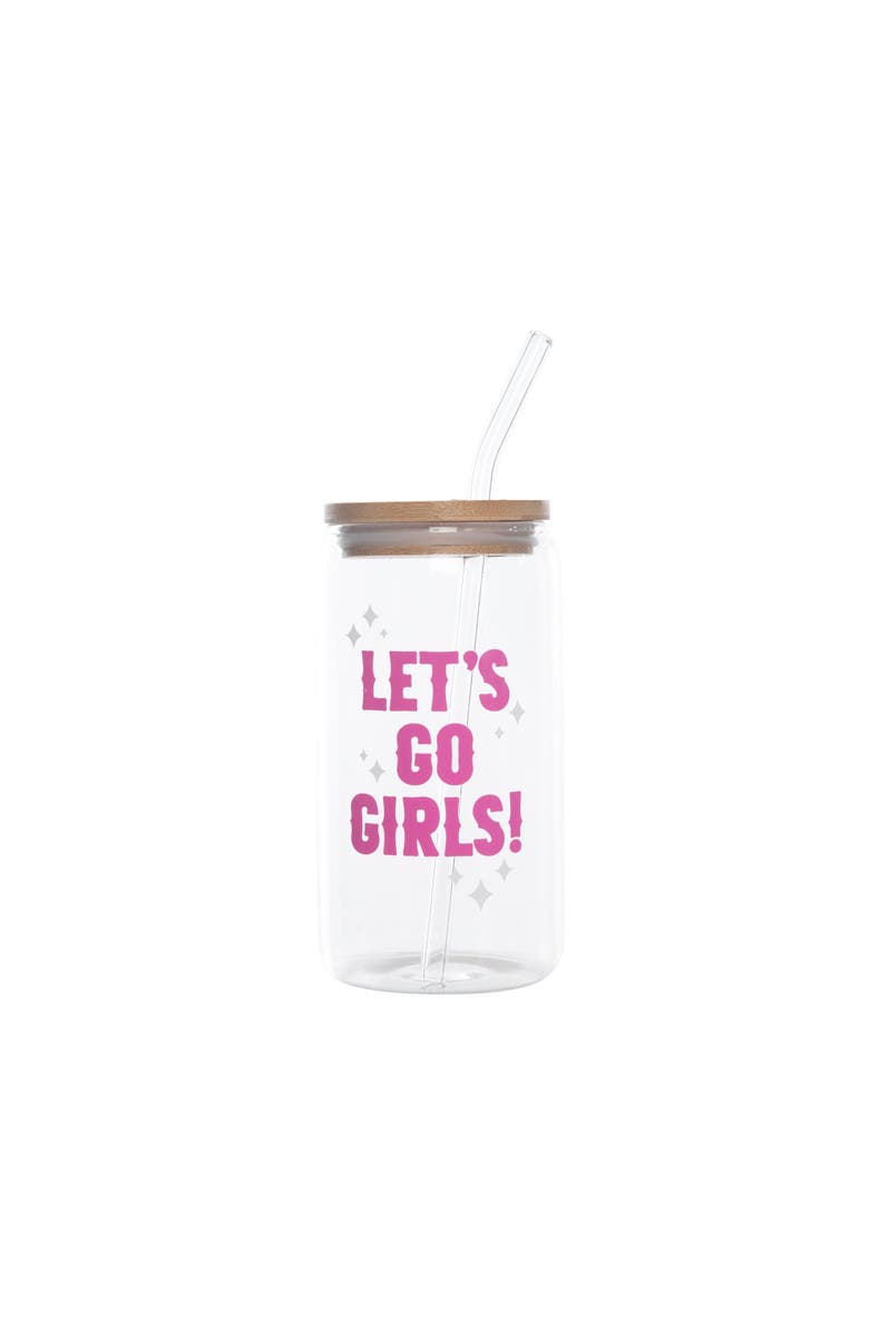 Totalee Gift Lets Go Girls Glass Cup w/ Lid and Straw Glass Clear 16 oz, Main, color, Clear