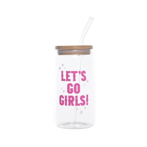 Lets Go Girls Glass Cup w/ Lid and Straw Glass Clear 16 oz