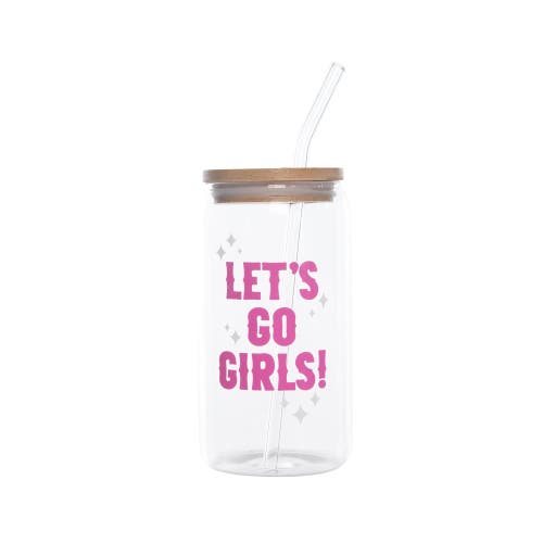 Totalee Gift Lets Go Girls Glass Cup W/ Lid And Straw Glass Clear 16 oz In Transparent