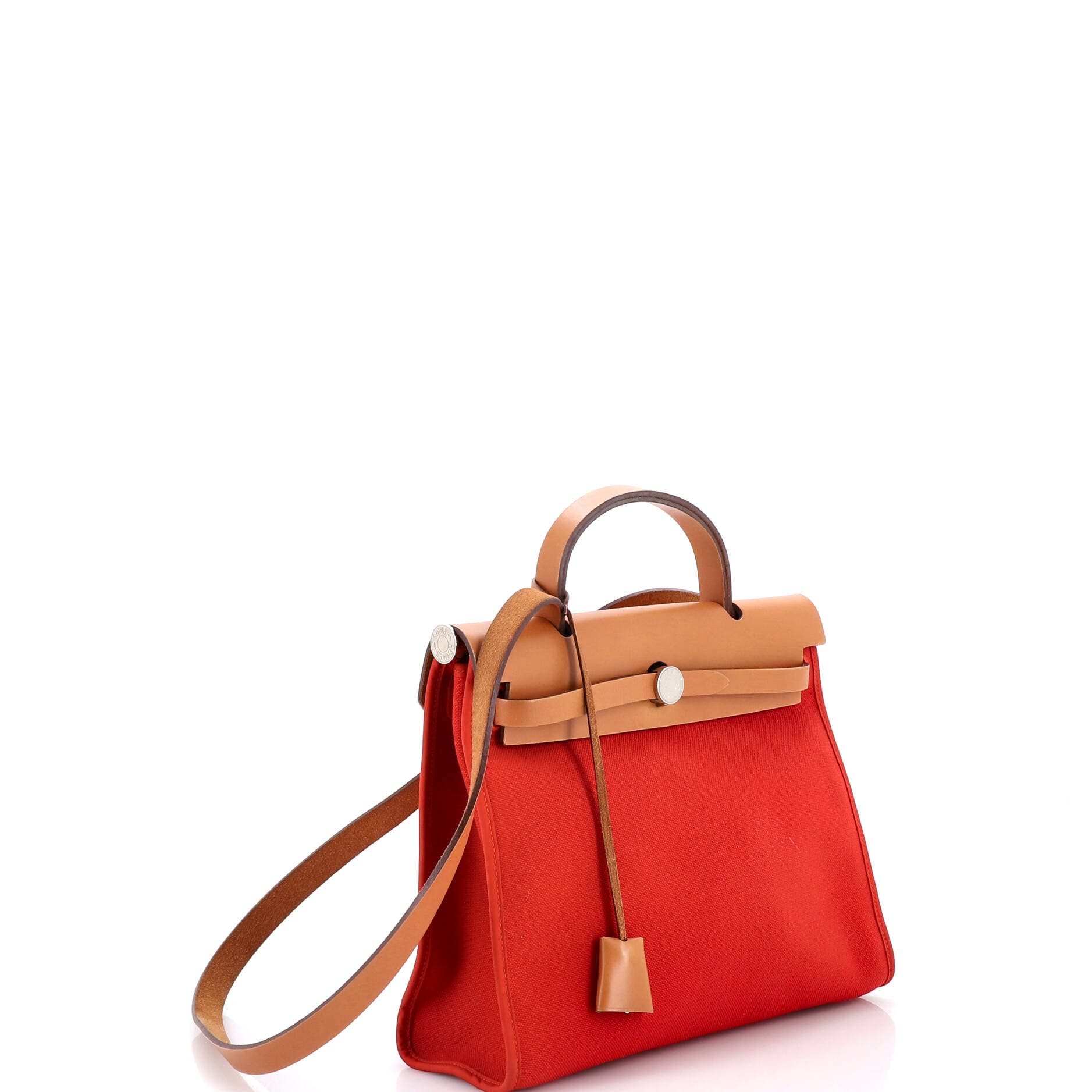 Pre-Owned Hermes Herbag Zip Leather and Toile 31, Alternate, color, Rouge Tomate