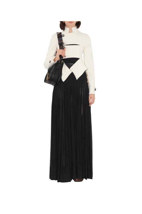 Burberry Bar Pleated Maxi Skirt With Belt In Black
