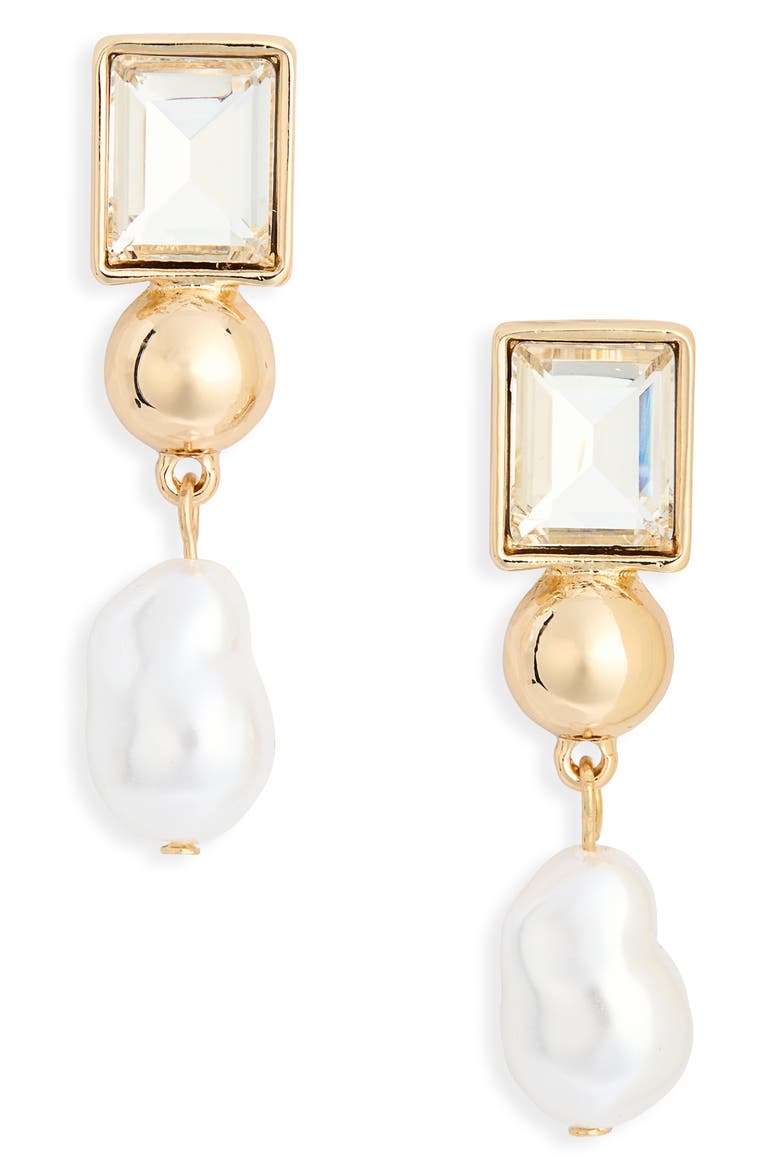 Cubic Zirconia Faux Pearl Drop Earrings, Main, color, CLEAR- WHITE- GOLD