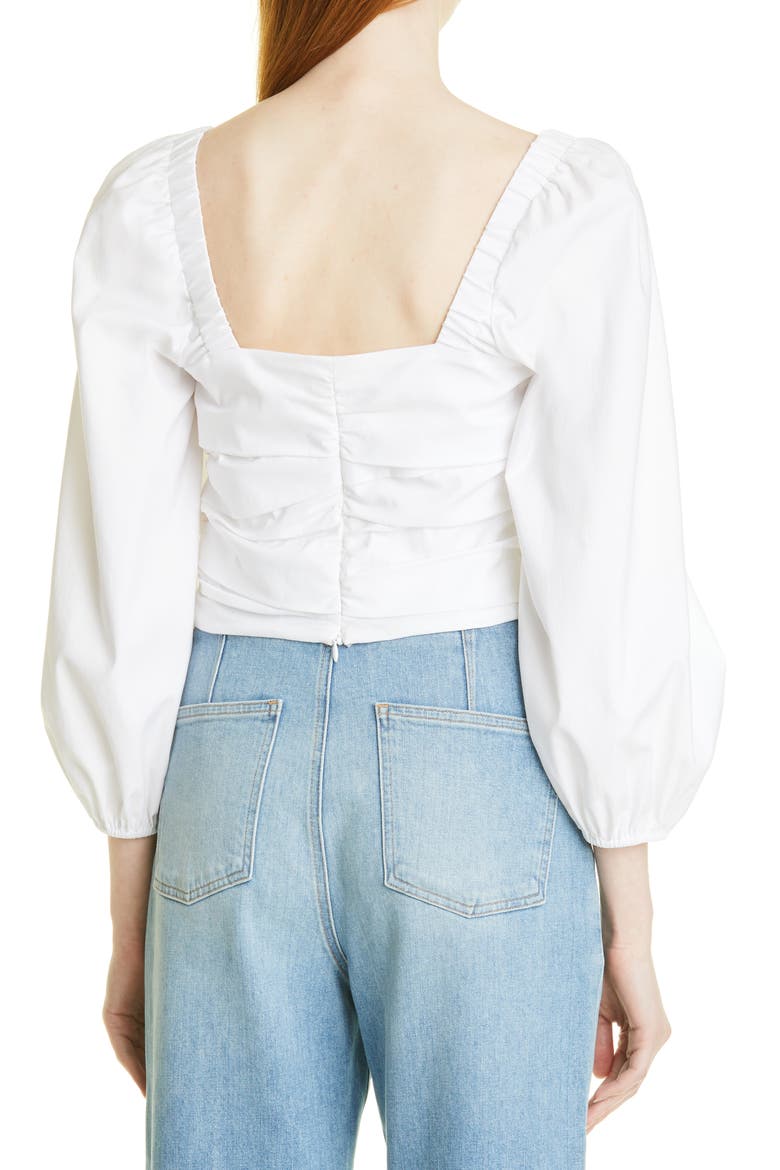 Kayla Puff Sleeve Square Neck Cotton Blend Top, Alternate, color, WHITE
