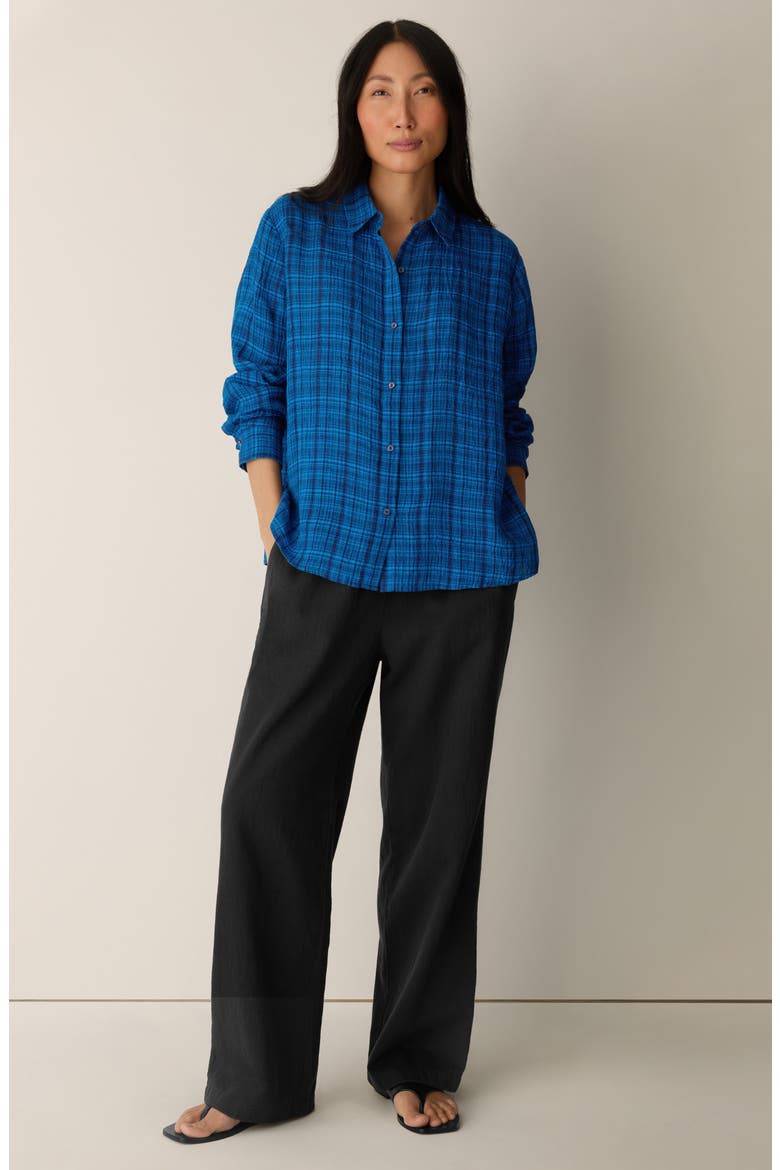 Classic Collar Organic Linen Button-Up Shirt, Alternate, color, DEEP DIVE