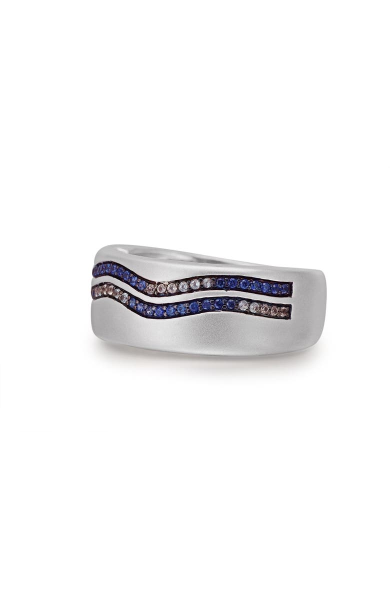 LuvMyJewelry Lifes A Beach Blue Sapphire & Topaz Silver Band Men Ring, Alternate, color, Silver