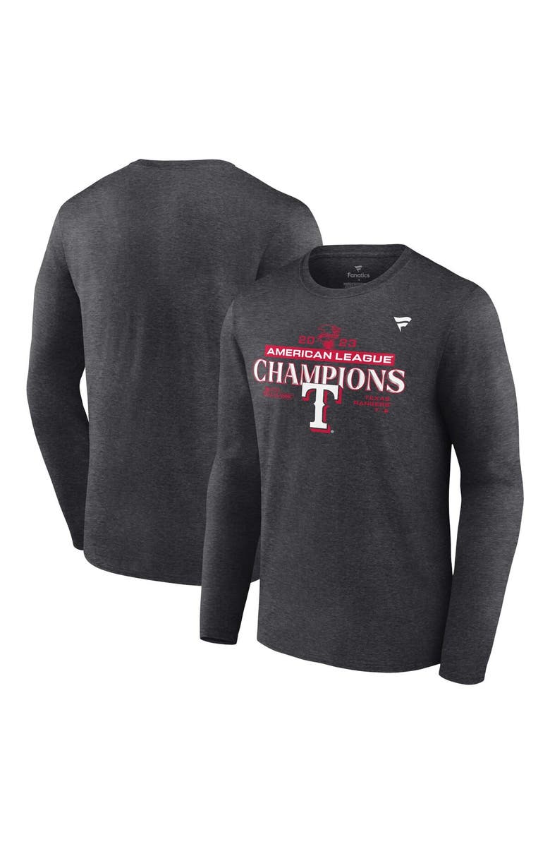 FANATICS Men's Fanatics Branded  Heather Charcoal Texas Rangers 2023 American League Champions Locker Room Long Sleeve T-Shirt, Main, color, 