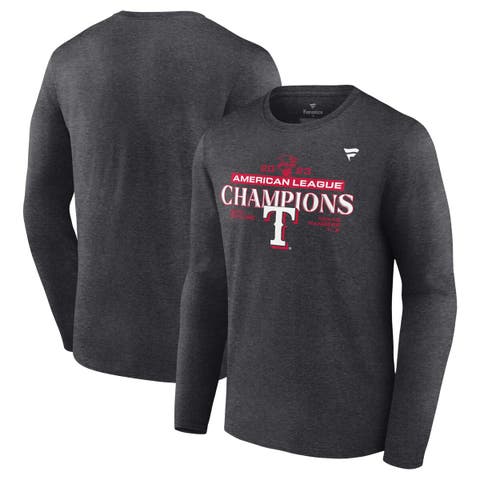 Men's Fanatics Branded  Heather Charcoal Texas Rangers 2023 American League Champions Locker Room Long Sleeve T-Shirt