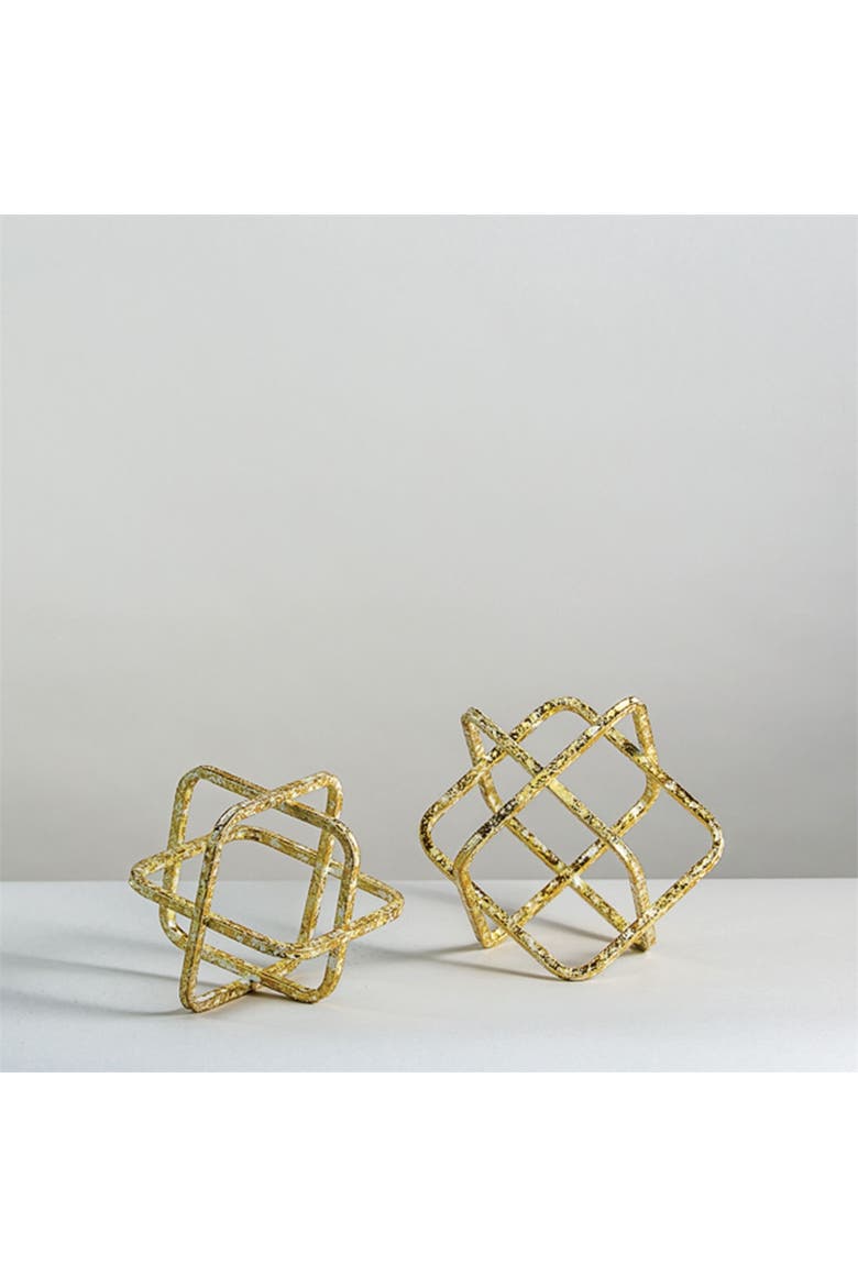 Small Distressed Gold Cube Metal Decorative Sculpture, Alternate, color, Gold