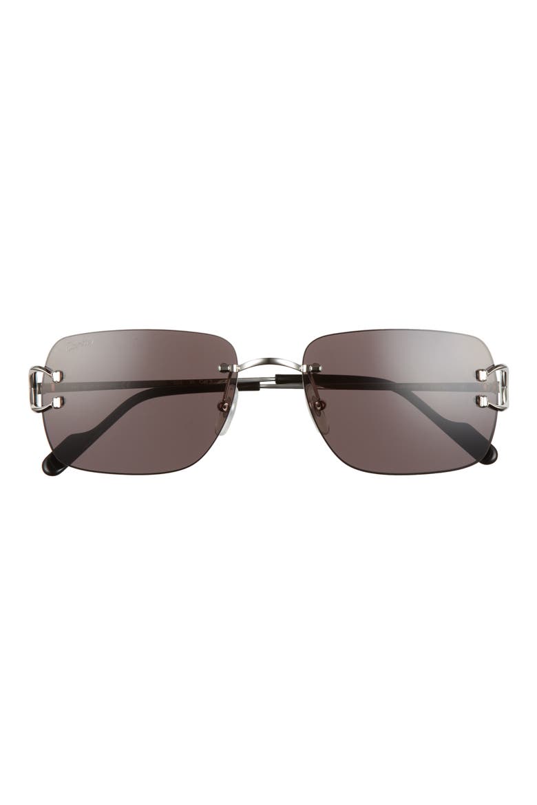 59mm Rimless Rectangular Sunglasses, Main, color, SILVER