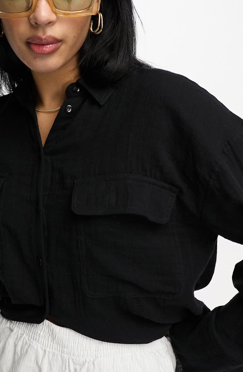 ASOS DESIGN Oversize Cotton Gauze Button-Up Shirt, Alternate, color,