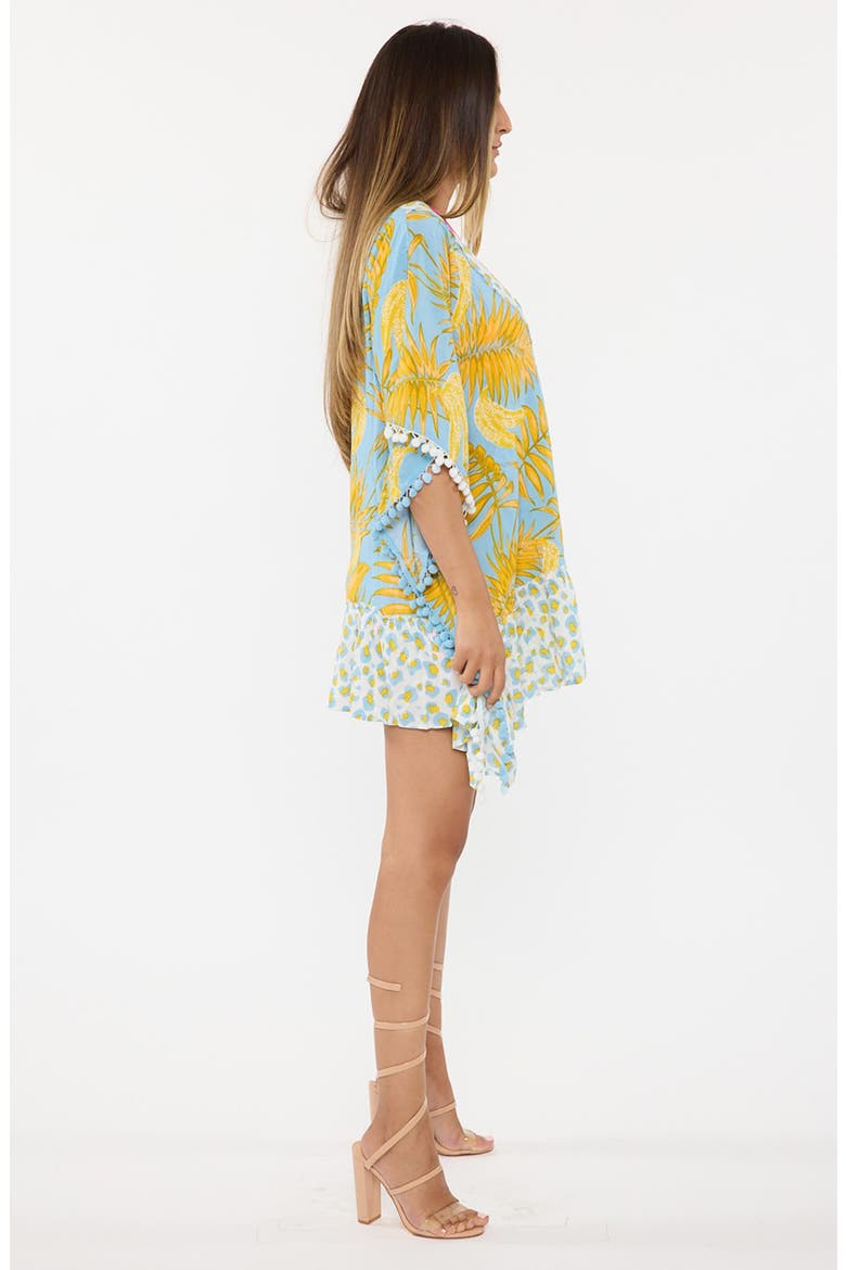 Palm Leaf Cotton Caftan, Alternate, color, BLUE