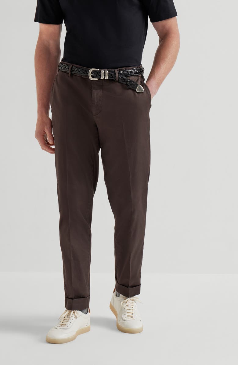 Brunello Cucinelli Gabardine garment dyed trousers, Alternate, color, Brown
