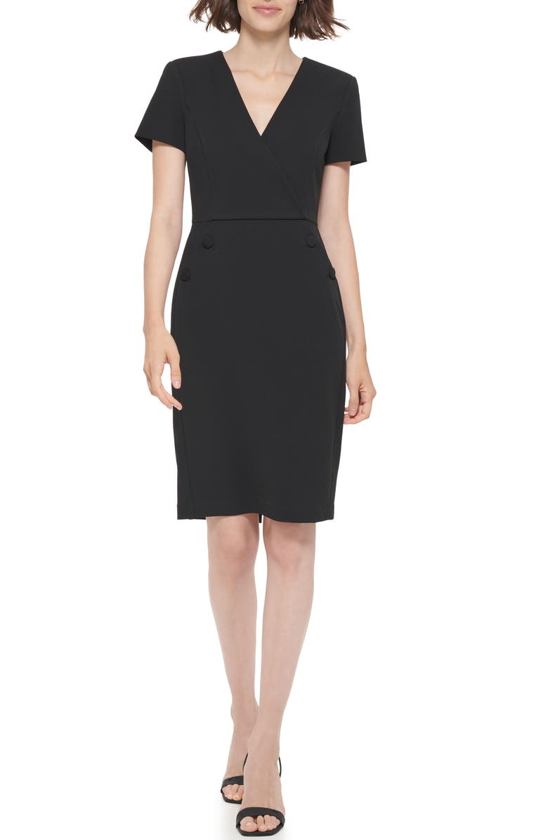 Calvin Klein V-Neck Button Sheath Dress, Main, color, Black